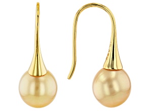 Golden Cultured South Sea Pearl 18k Yellow Gold Over Sterling Silver Earrings