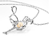 Wish® Pearl Cultured Freshwater Pearl 5-6mm Rhodium Over Silver Flamingo Cage Pendant With Chain