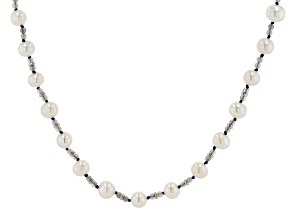 White Cultured Freshwater Pearl & Labradorite Rhodium Over Sterling Silver 20 Inch Necklace
