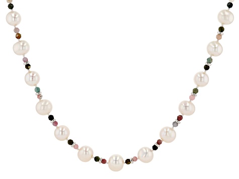freshwater tourmaline rhodium pearl sterling necklace multi inch silver cultured jtv