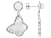 White Cultured Freshwater Pearl, Mother-of-Pearl, & Cubic Zirconia Rhodium Over Silver Earrings