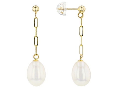 White Cultured Freshwater Pearl 14k Yellow Gold Earrings - MPL499 | JTV.com