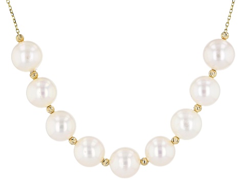 White Cultured Freshwater Pearl 14k Yellow Gold 16 Inch Necklace