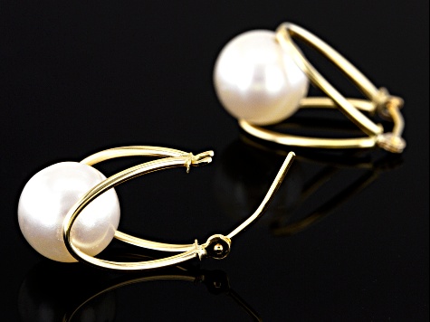 White Cultured Freshwater Pearl 14k Yellow Gold Earrings