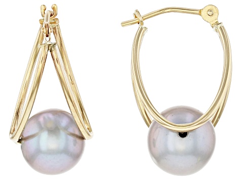 Platinum Cultured Freshwater Pearl 14k Yellow Gold Earrings
