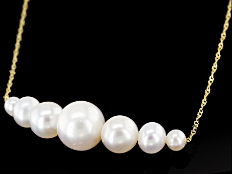 White Cultured Freshwater Pearl 14k Yellow Gold 18 Inch Graduated Necklace