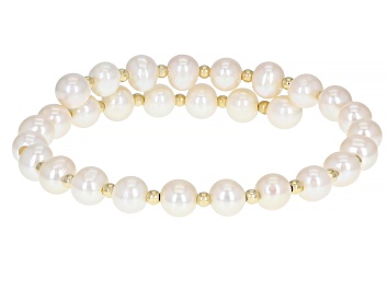 Picture of White Cultured Freshwater Pearl 14k Yellow Gold Wrap Bracelet