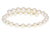 White Cultured Freshwater Pearl 14k Yellow Gold Wrap Bracelet