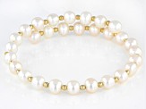 White Cultured Freshwater Pearl 14k Yellow Gold Wrap Bracelet