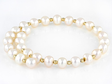 White Cultured Freshwater Pearl 14k Yellow Gold Wrap Bracelet - MPL506 ...