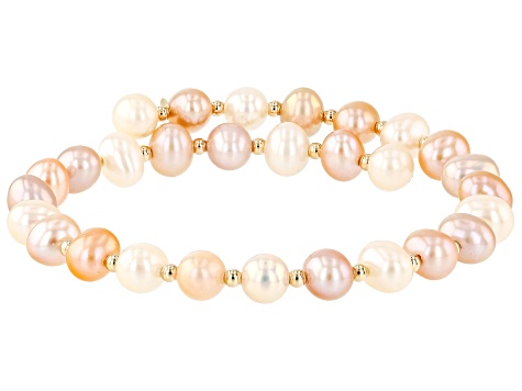 Multi-Color Cultured Freshwater Pearl 14k Yellow Gold Wrap Bracelet