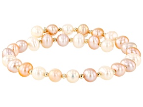 Multi-Color Cultured Freshwater Pearl 14k Yellow Gold Wrap Bracelet
