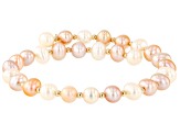 Multi-Color Cultured Freshwater Pearl 14k Yellow Gold Wrap Bracelet