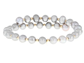 Platinum Cultured Freshwater Pearl 14k Yellow Gold Wrap Bracelet