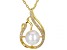 White Cultured Japanese Akoya Pearl & Zircon 18k Yellow Gold Over Sterling Silver Pendant With Chain