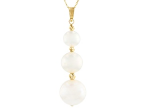 White Cultured Freshwater Pearl 14k Yellow Gold Pendant With 16 Inch Chain