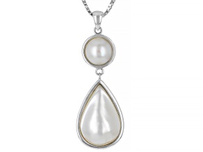 White Cultured South Sea Mabe Pearl Rhodium Over Sterling Silver Pendant With Chain