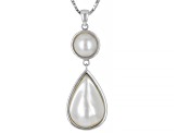 White Cultured South Sea Mabe Pearl Rhodium Over Sterling Silver Pendant With Chain