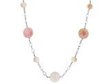 Pink Conch Shell Rhodium Over Sterling Silver 36 Inch Necklace