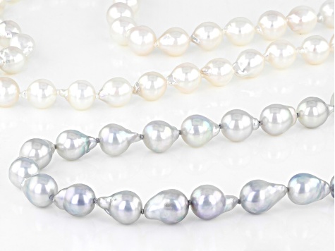 Multi-Color Japanese Akoya Pearl Rhodium Over Sterling Silver 36 Inch Graduated Necklace