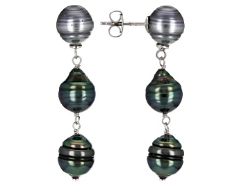 Picture of Cultured Tahitian Pearl Rhodium Over Sterling Silver Dangle Earrings