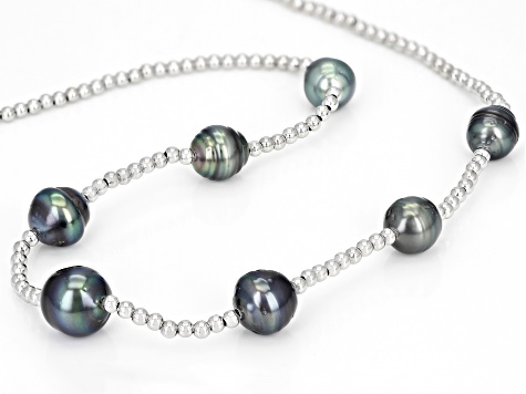 Cultured Tahitian Pearl Rhodium Over Sterling Silver 18 Inch Necklace
