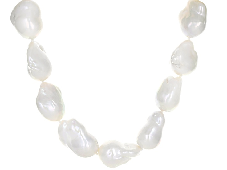 White Baroque Cultured Freshwater Pearl 15-18mm Rhodium Over