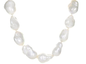 White Baroque Cultured Freshwater Pearl 15-18mm Rhodium Over Sterling Silver 20 Inch Necklace
