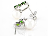 White Cultured Freshwater Pearl Chrome Diopside & White Zircon Rhodium Over Silver Earrings