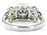 White Cultured Freshwater Pearl Chrome Diopside & White Zircon Rhodium Over Silver Ring