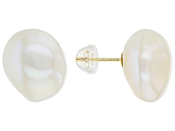 Picture of White Cultured Freshwater Pearl 14k Yellow Gold Stud Earrings