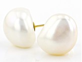 White Cultured Freshwater Pearl 14k Yellow Gold Stud Earrings