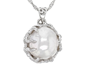 White Cultured Freshwater Pearl Rhodium Over Sterling Silver Pendant