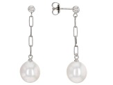 White Cultured Freshwater Pearl Rhodium Over Sterling Silver Earrings