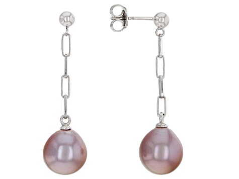 Pink Cultured Freshwater Pearl Rhodium Over Sterling Silver Earrings ...