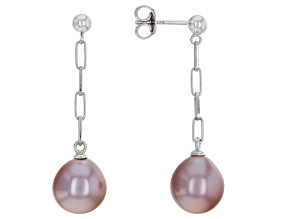 Pink Cultured Freshwater Pearl Rhodium Over Sterling Silver Earrings