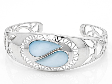 Blue South Sea Mother-Of-Pearl Rhodium Over Sterling Silver Cuff Bracelet