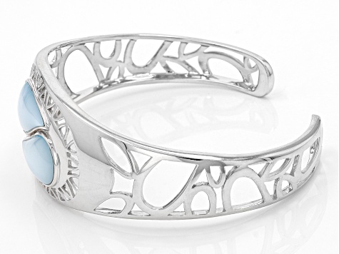 Blue South Sea Mother-Of-Pearl Rhodium Over Sterling Silver Cuff Bracelet