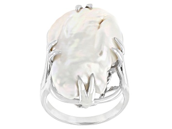 Picture of White Cultured Freshwater Pearl Rhodium Over Sterling Silver Ring