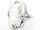 White Cultured Freshwater Pearl Rhodium Over Sterling Silver Ring