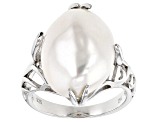 White Cultured Freshwater Pearl Rhodium Over Sterling Silver Ring