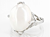 White Cultured Freshwater Pearl Rhodium Over Sterling Silver Ring