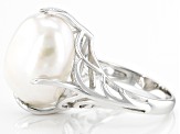 White Cultured Freshwater Pearl Rhodium Over Sterling Silver Ring