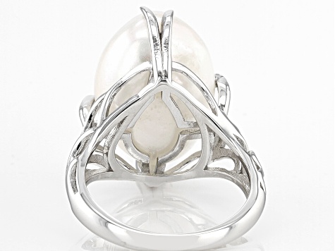 White Cultured Freshwater Pearl Rhodium Over Sterling Silver Ring