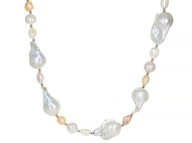 Multi-Color Cultured Freshwater Pearl Rhodium Over Sterling Silver