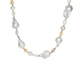Multi-Color Cultured Freshwater Pearl Rhodium Over Sterling Silver 54 Inch Necklace