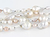 Multi-Color Cultured Freshwater Pearl Rhodium Over Sterling Silver 54 Inch Necklace