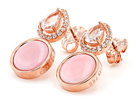 Pink Conch Shell With Morganite & White Zircon 18k Rose Gold Over Sterling Silver Earrings