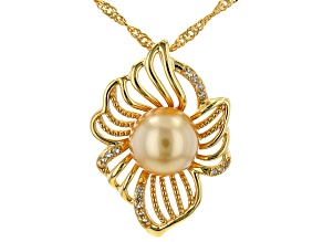 Golden Cultured South Sea Pearl & White Topaz 18k Yellow Gold Over Silver Pendant With Chain