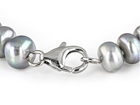 Platinum Cultured Freshwater Pearl Rhodium Over Sterling Silver 18 Inch Strand Necklace.